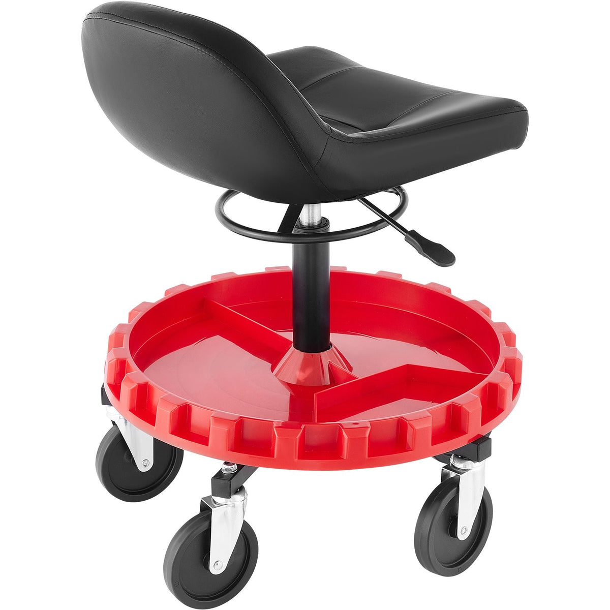 Shop Stool, 300 LBS Rolling Garage Stool, 22' to 26' Adjustable Height Mobile Rolling Gear Seat, Round Tray Garage Pneumatic Stool, All-Terrain 5\" Casters with Two Brakes Mechanic Seat