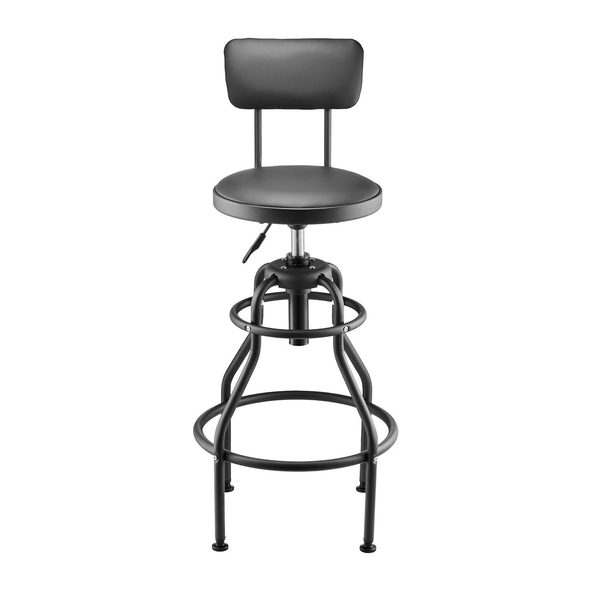Shop Stool with Backrest, Pneumatic Garage Seat/Work Stool with 300 lbs Capacity, Adjustable Height Roller Creeper Seat, 360° Swivel Padded Workshop Stool, for Garage, Shop & Auto Repair, Black