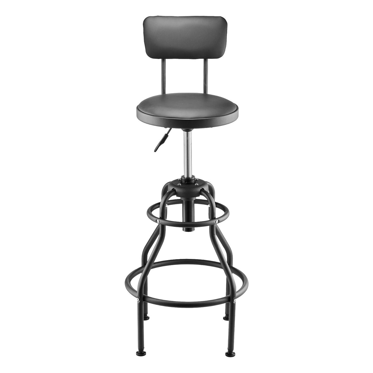 Shop Stool with Backrest, Pneumatic Garage Seat/Work Stool with 300 lbs Capacity, Adjustable Height Roller Creeper Seat, 360° Swivel Padded Workshop Stool, for Garage, Shop & Auto Repair, Black