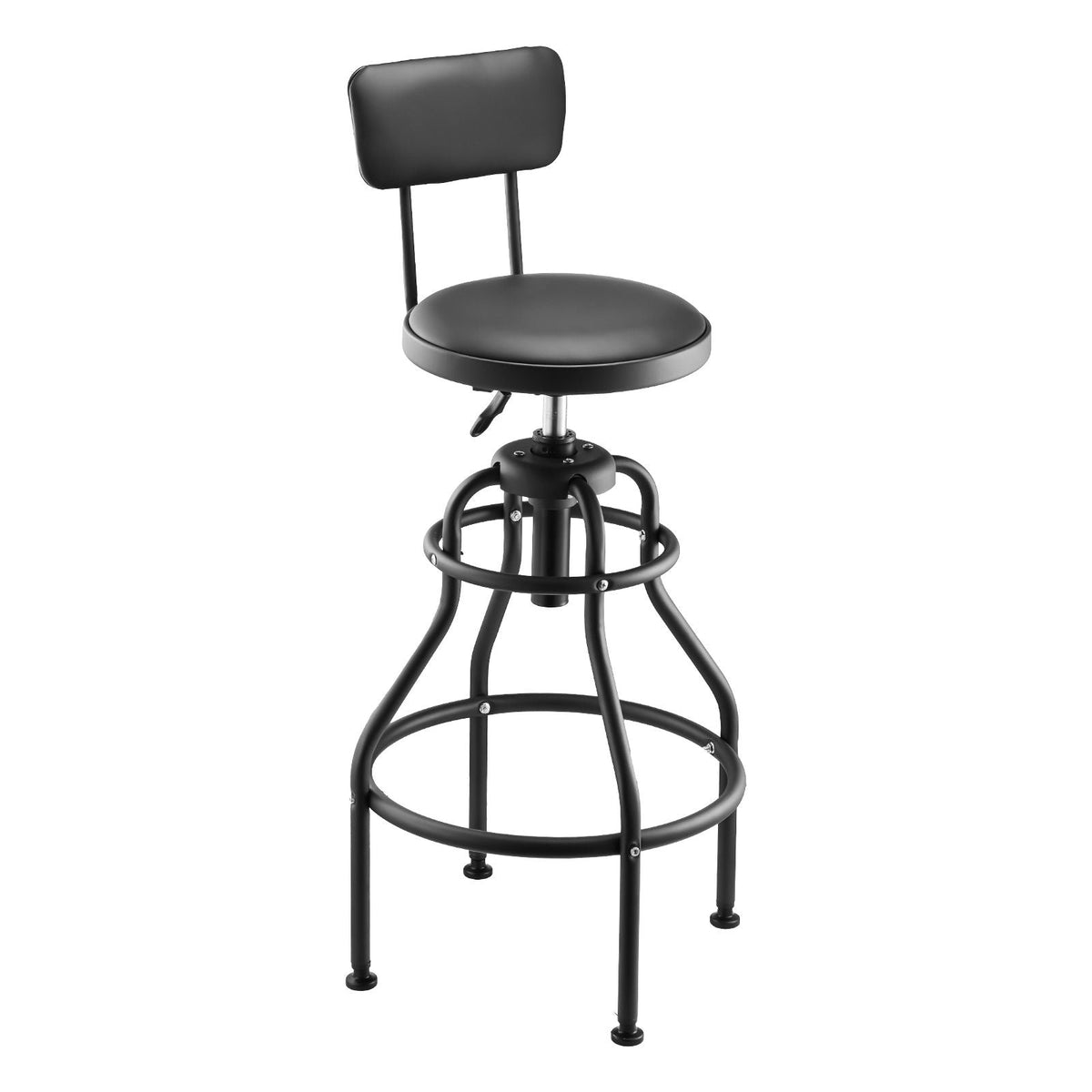 Shop Stool with Backrest, Pneumatic Garage Seat/Work Stool with 300 lbs Capacity, Adjustable Height Roller Creeper Seat, 360° Swivel Padded Workshop Stool, for Garage, Shop & Auto Repair, Black