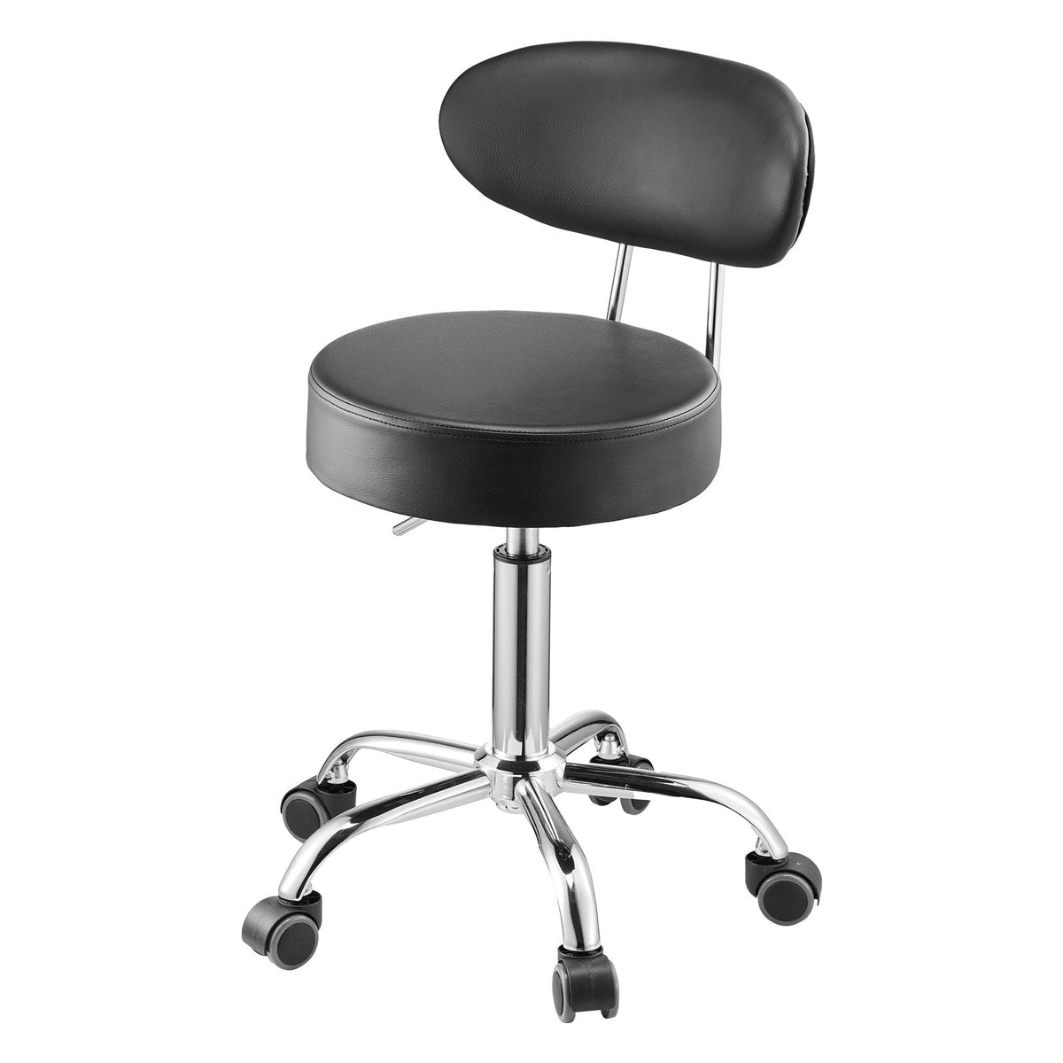 Shop Stool with Backrest, Pneumatic Garage Seat/Work Stool with Wheels, 300 lbs Load, Adjustable Roller Creeper Seat, 360° Swivel Padded Workshop Stool, for Garage, Shop & Auto Repair, Black