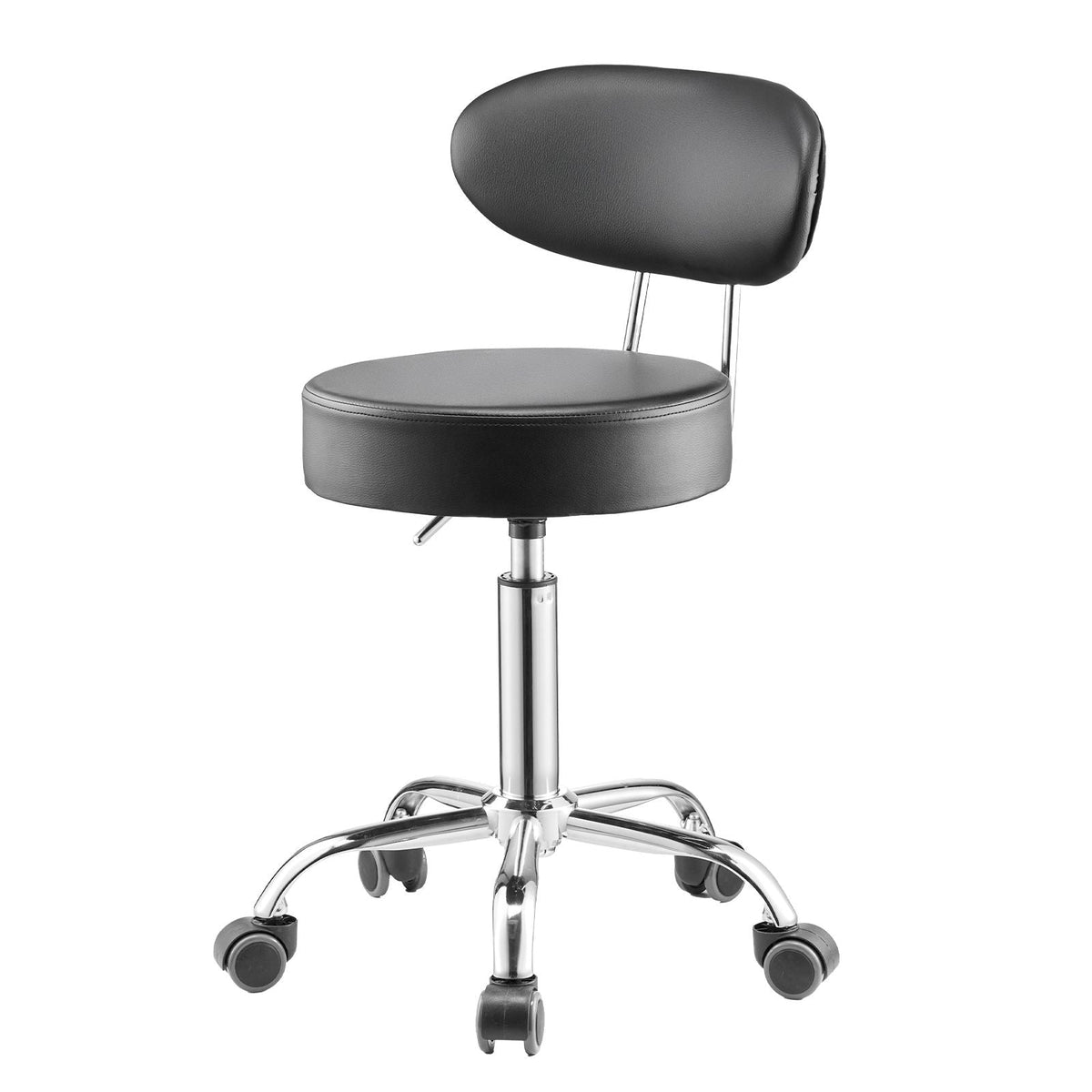 Shop Stool with Backrest, Pneumatic Garage Seat/Work Stool with Wheels, 300 lbs Load, Adjustable Roller Creeper Seat, 360° Swivel Padded Workshop Stool, for Garage, Shop & Auto Repair, Black