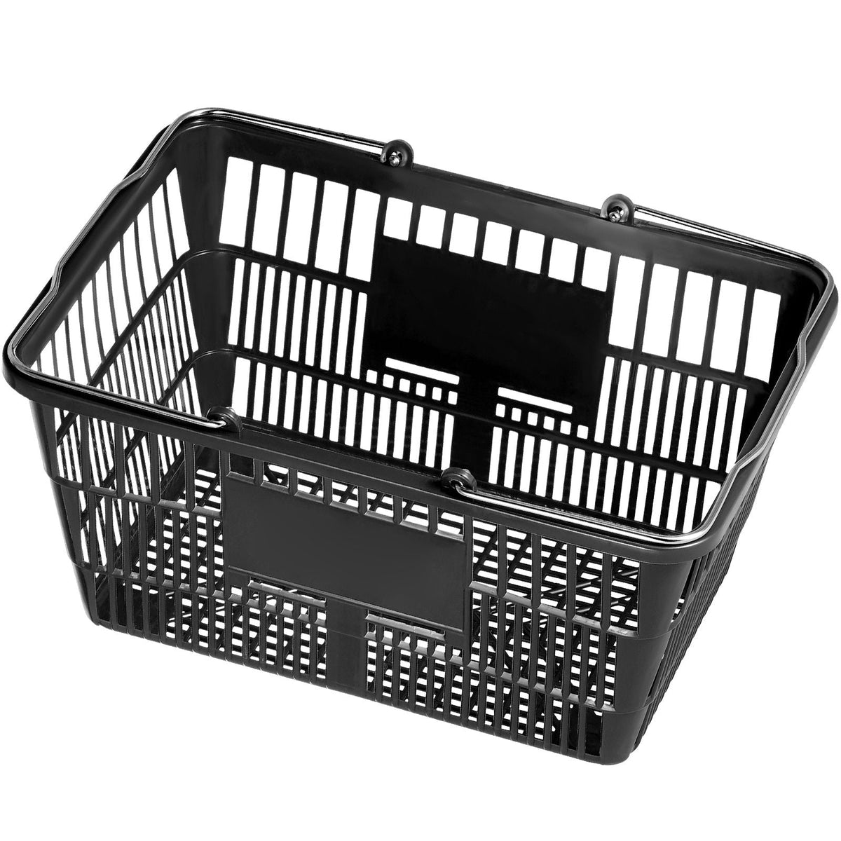 Shopping Basket, Set of 12, 21L Durable Plastic Grocery Basket with Metal Handle and Stand, 16.73 x 12.01 x 8.58 inch Portable Shop Basket for Retail Store Supermarket Grocery Shopping, Black
