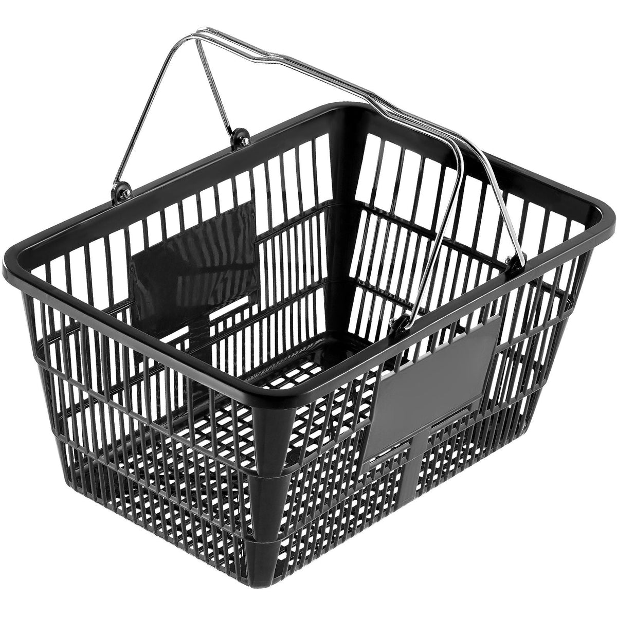 Shopping Basket, Set of 12, 21L Durable Plastic Grocery Basket with Metal Handle and Stand, 16.73 x 12.01 x 8.58 inch Portable Shop Basket for Retail Store Supermarket Grocery Shopping, Black