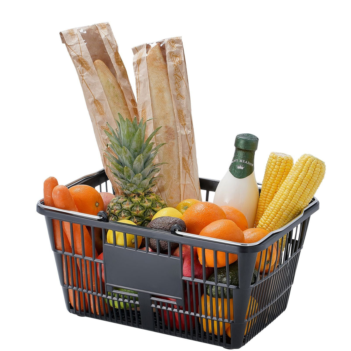Shopping Basket, Set of 12, 21L Durable Plastic Grocery Basket with Metal Handle and Stand, 16.73 x 12.01 x 8.58 inch Portable Shop Basket for Retail Store Supermarket Grocery Shopping, Black