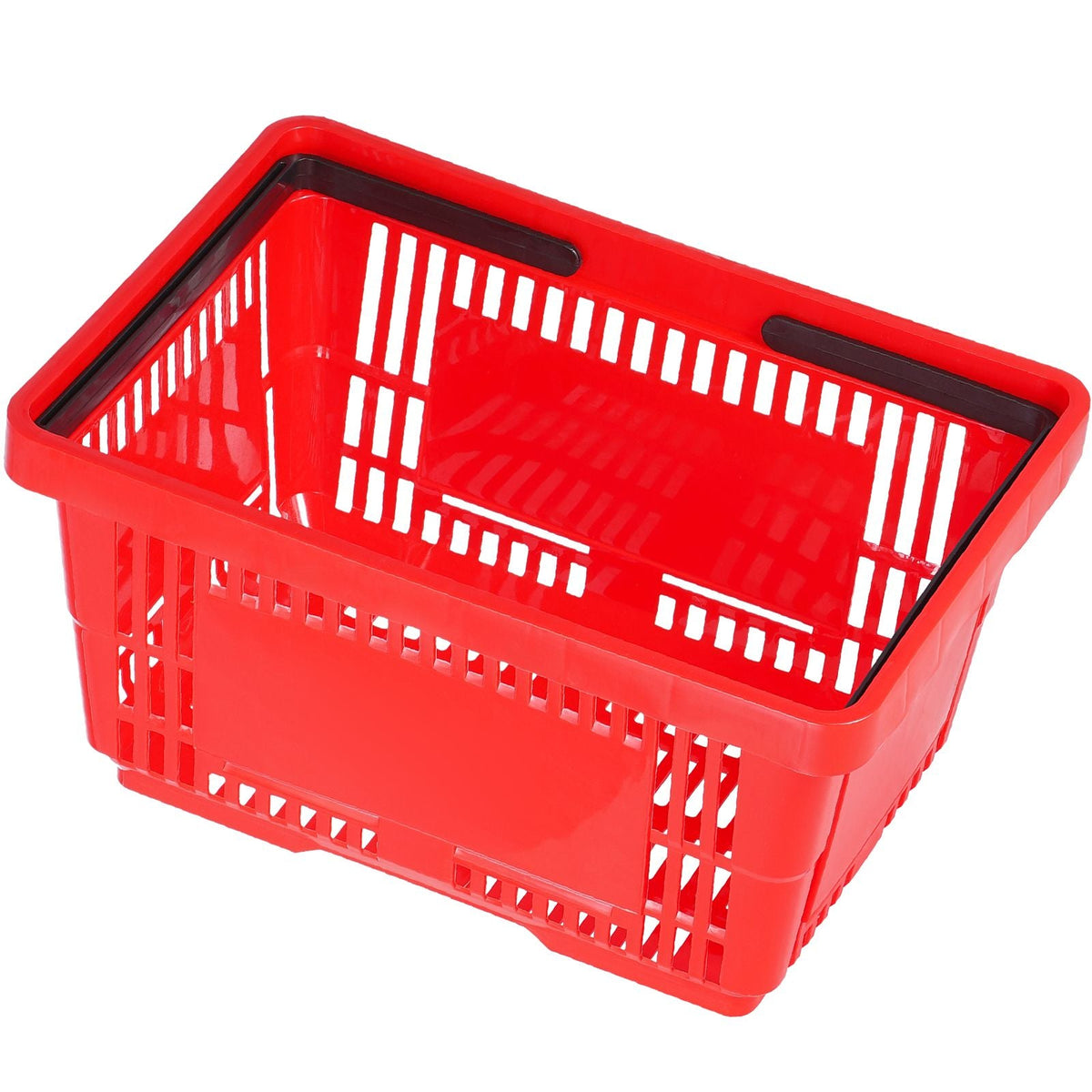 Shopping Basket, Set of 12, 24L Durable Plastic Grocery Basket with Handle and Stand, 16.73 x 11.61 x 8.86 inch Portable Shop Basket Bulk Used for Retail Store Supermarket Grocery Shopping, Red