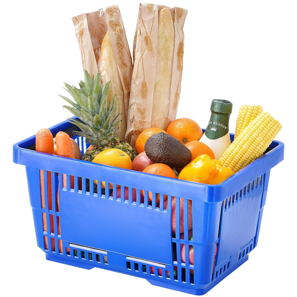 Shopping Basket, Set of 12, 24L Durable Plastic Grocery Basket with Handle and Stand, 16.73 x 11.61 x 8.86 inch Portable Shop Basket Bulk Used for Retail Store Supermarket Grocery Shopping, Blue