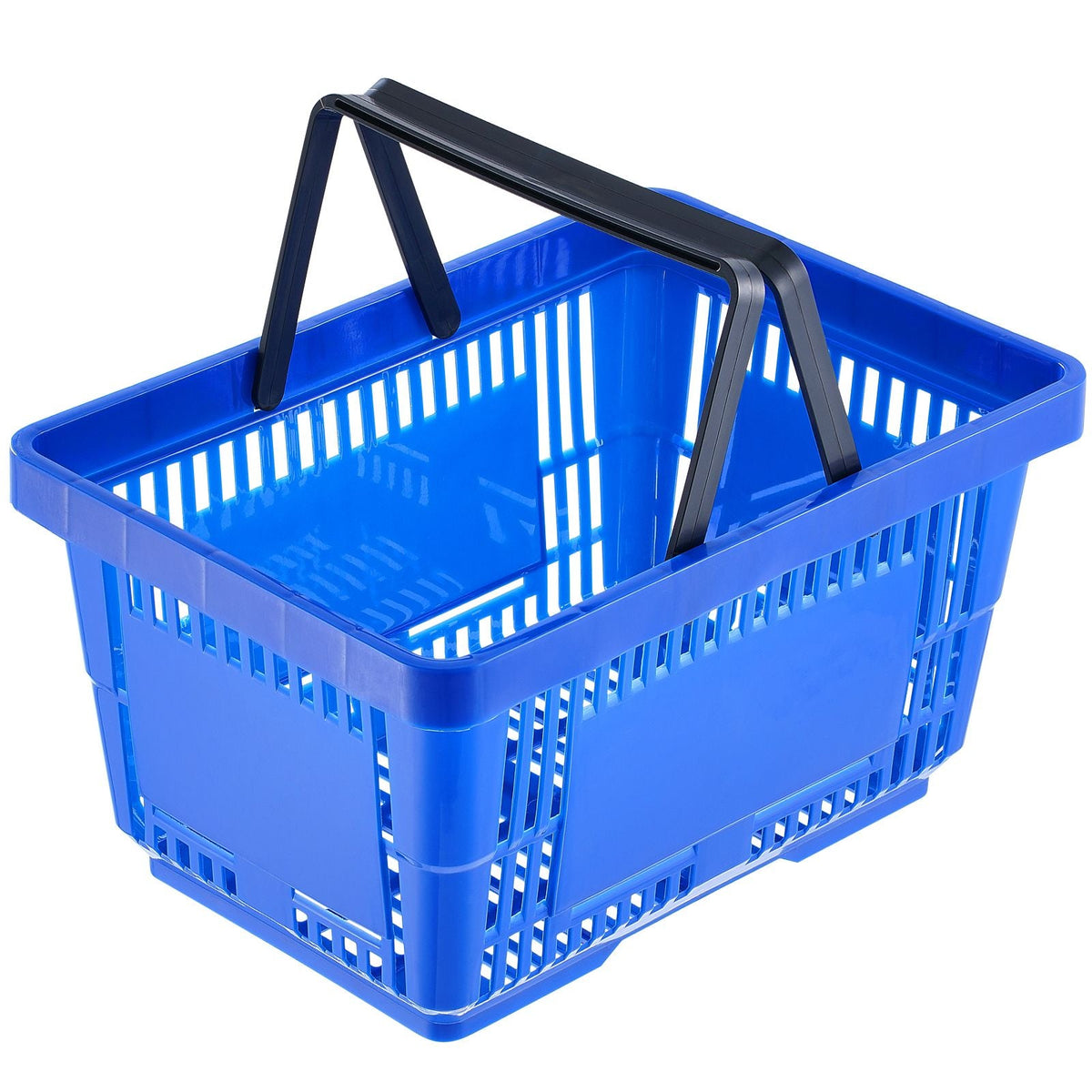 Shopping Basket, Set of 12, 24L Durable Plastic Grocery Basket with Handle and Stand, 16.73 x 11.61 x 8.86 inch Portable Shop Basket Bulk Used for Retail Store Supermarket Grocery Shopping, Blue