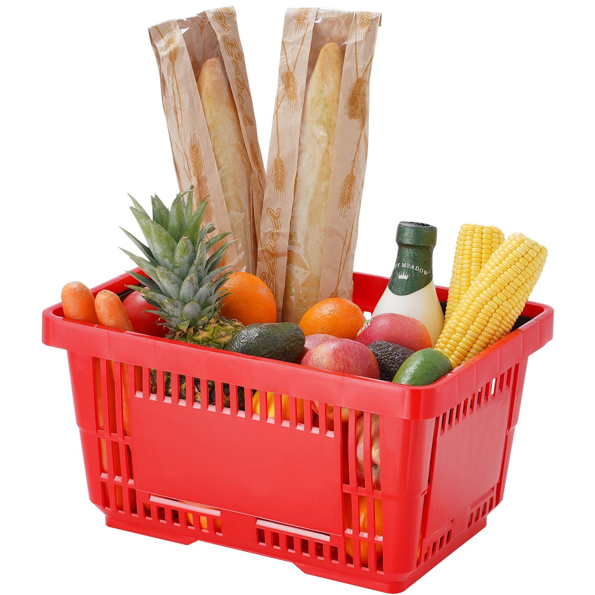 Shopping Basket, Set of 12, 24L Durable Plastic Grocery Basket with Handle and Stand, 16.73 x 11.61 x 8.86 inch Portable Shop Basket Bulk Used for Retail Store Supermarket Grocery Shopping, Red