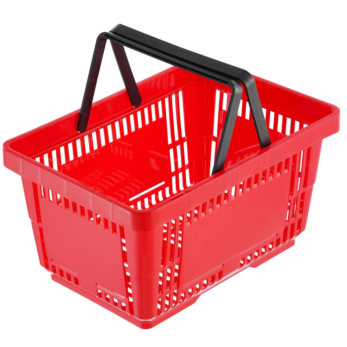 Shopping Basket, Set of 12, 24L Durable Plastic Grocery Basket with Handle and Stand, 16.73 x 11.61 x 8.86 inch Portable Shop Basket Bulk Used for Retail Store Supermarket Grocery Shopping, Red