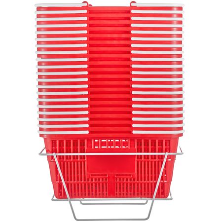 Shopping Basket, Set of 20, 21L Durable Plastic Grocery Basket with Handle and Stand, 16.5 x 11.8 x 8.27 inch Portable Shop Basket Bulk Used for Retail Store Supermarket Grocery Shopping, Red