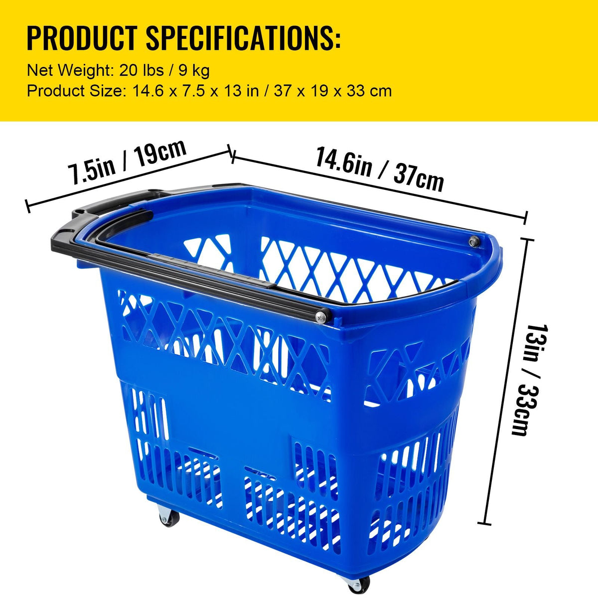 Shopping Basket with Handle on Castors- Blue Pack of 6