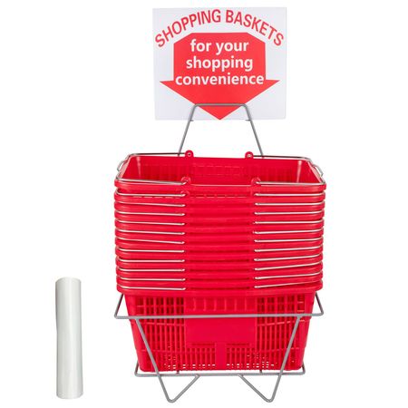 Shopping Baskets, 12-Pack, Red, Sturdy Polyethylene with Handles and Stand, Size: 16.9"L x 11.8"W x 8.07"H, Suitable for Stores & Groceries - Capacity: 21 L/5.6 Gal