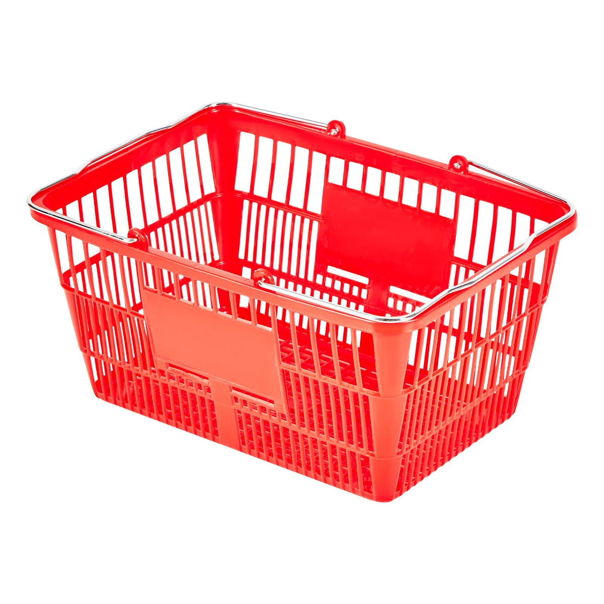 Shopping Baskets, 12 PCS, 21L Stackable PE Plastic Grocery Baskets with Metal Handles, Dense Mesh Structure, Holds up to 20 lbs, Portable for Grocery, Retail, Stores, Supermarket, Home Use, Red