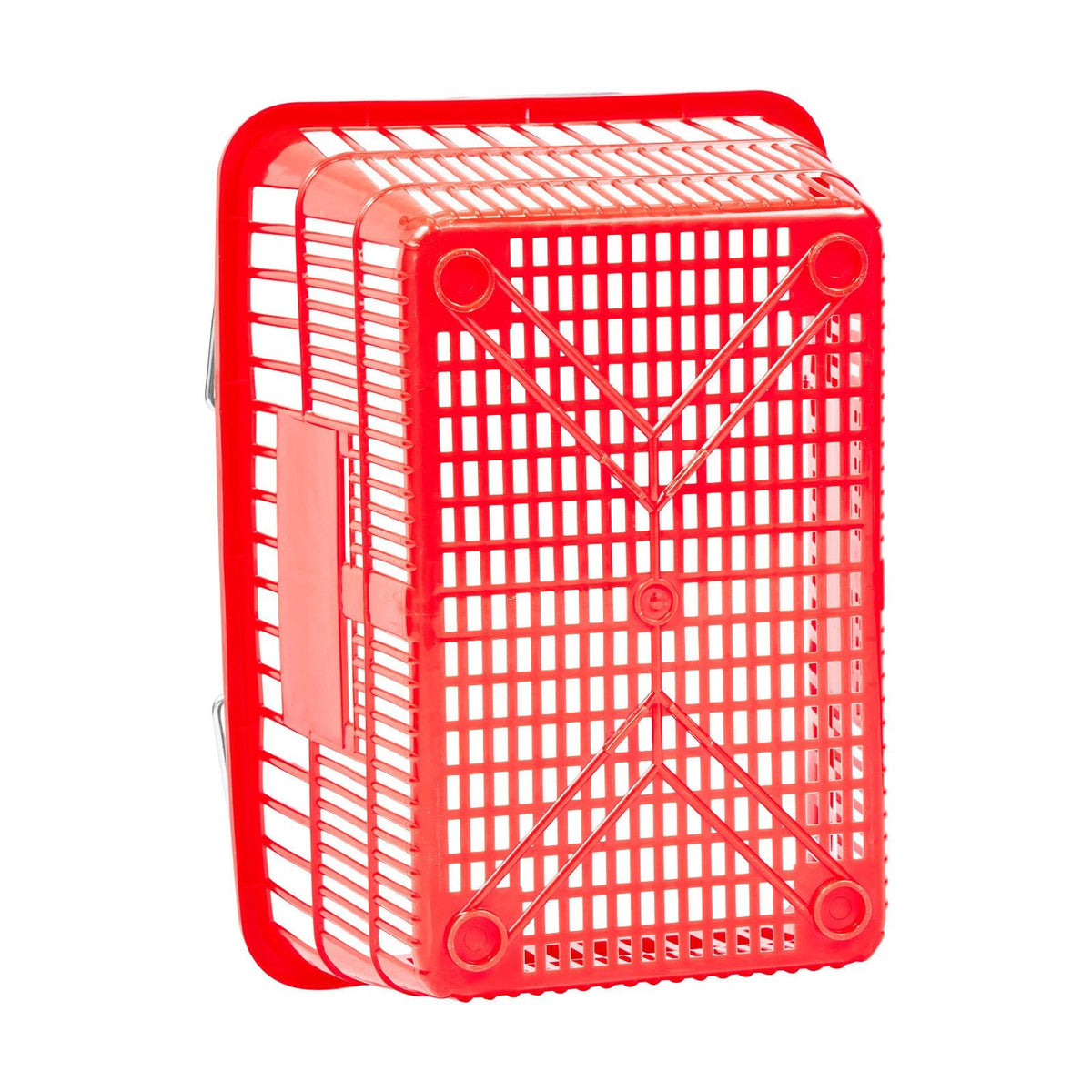 Shopping Baskets, 12 PCS, 21L Stackable PE Plastic Grocery Baskets with Metal Handles, Dense Mesh Structure, Holds up to 20 lbs, Portable for Grocery, Retail, Stores, Supermarket, Home Use, Red