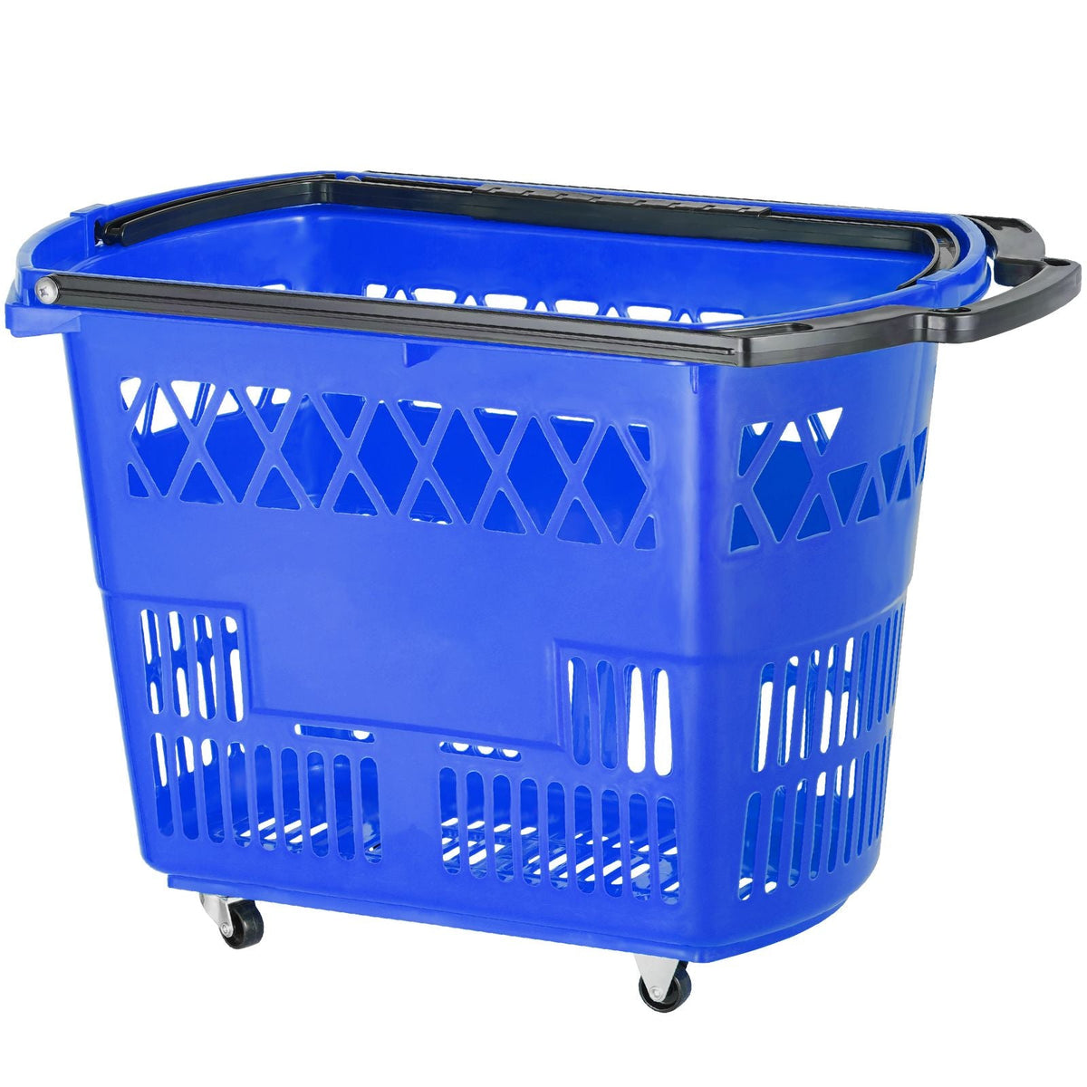 Shopping Baskets, 6PCS, 39L Shopping Carts with Handles, Plastic Rolling Shopping Basket with Wheels, Large Portable Shopping Basket Set for Supermarkets, Retail Stores, Grocery Shopping, Blue