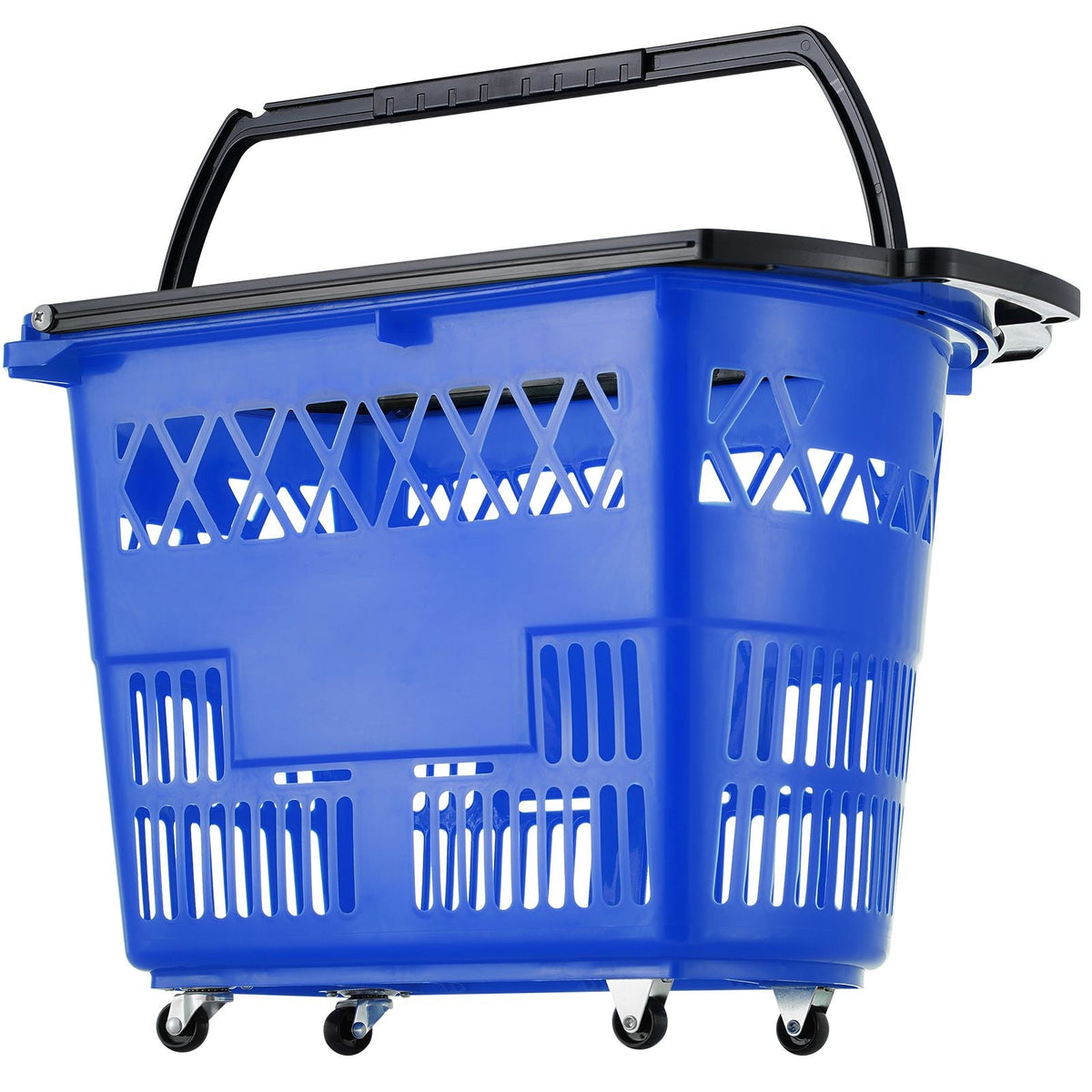 Shopping Baskets, 6PCS, 39L Shopping Carts with Handles, Plastic Rolling Shopping Basket with Wheels, Large Portable Shopping Basket Set for Supermarkets, Retail Stores, Grocery Shopping, Blue