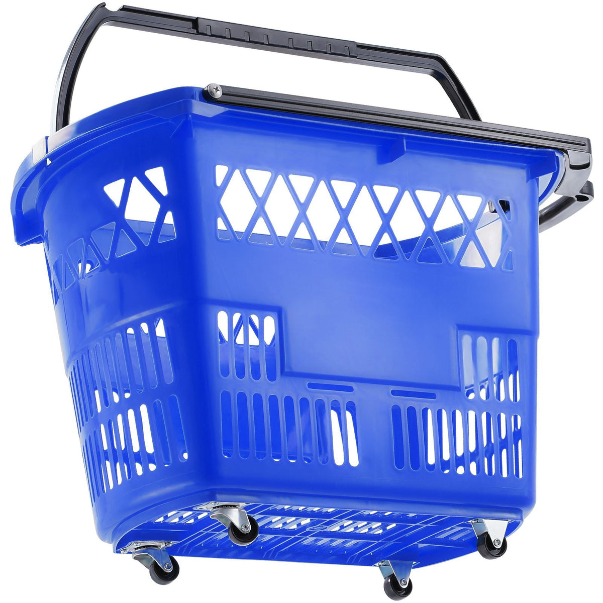 Shopping Baskets, 6PCS, 39L Shopping Carts with Handles, Plastic Rolling Shopping Basket with Wheels, Large Portable Shopping Basket Set for Supermarkets, Retail Stores, Grocery Shopping, Blue