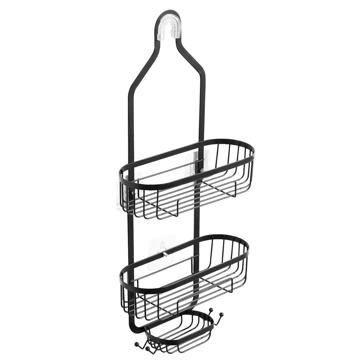 Shower Caddy, 3-Tier Hanging Bathroom Shower Storage Organization Shelves Rack Set, with Soap Holder and Hooks for Towels, Sponge, 40 lbs Large Weight Capacity, Fits Shower Head, Matte Black