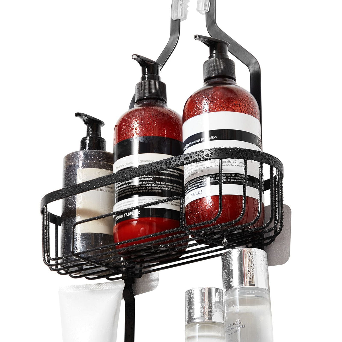 Shower Caddy, 3-Tier Hanging Bathroom Shower Storage Organization Shelves Rack Set, with Soap Holder and Hooks for Towels, Sponge, 40 lbs Large Weight Capacity, Fits Shower Head, Matte Black