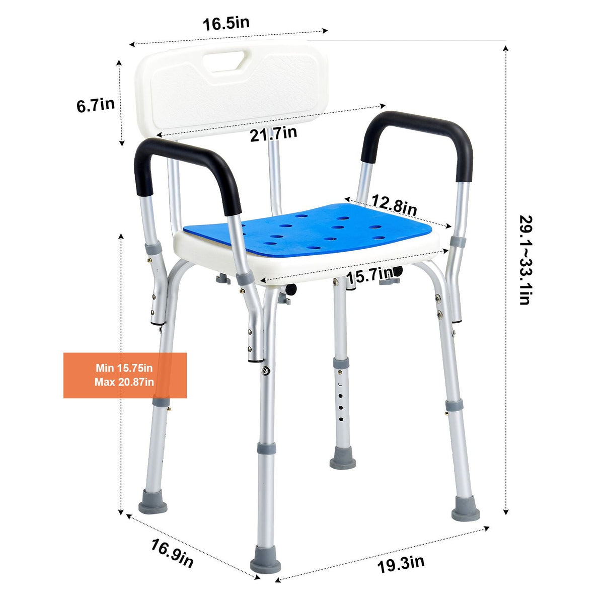 Shower Chair, 400 lbs Capacity, Shower Seat with Back, Adjustable Height Shower Stool, Shower Chair for Inside Shower Bathtub, Non-slip Bathroom Bench Bath Chair for Elderly Disabled Handicap