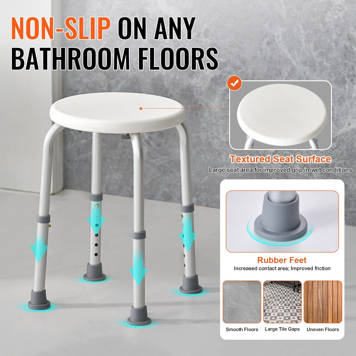 Shower Chair for Inside Shower, Adjustable Height Shower Stool, Non-Slip Bench Bathtub Seat Stool for Elderly Disabled Adults Handicap, 300 lbs Capacity