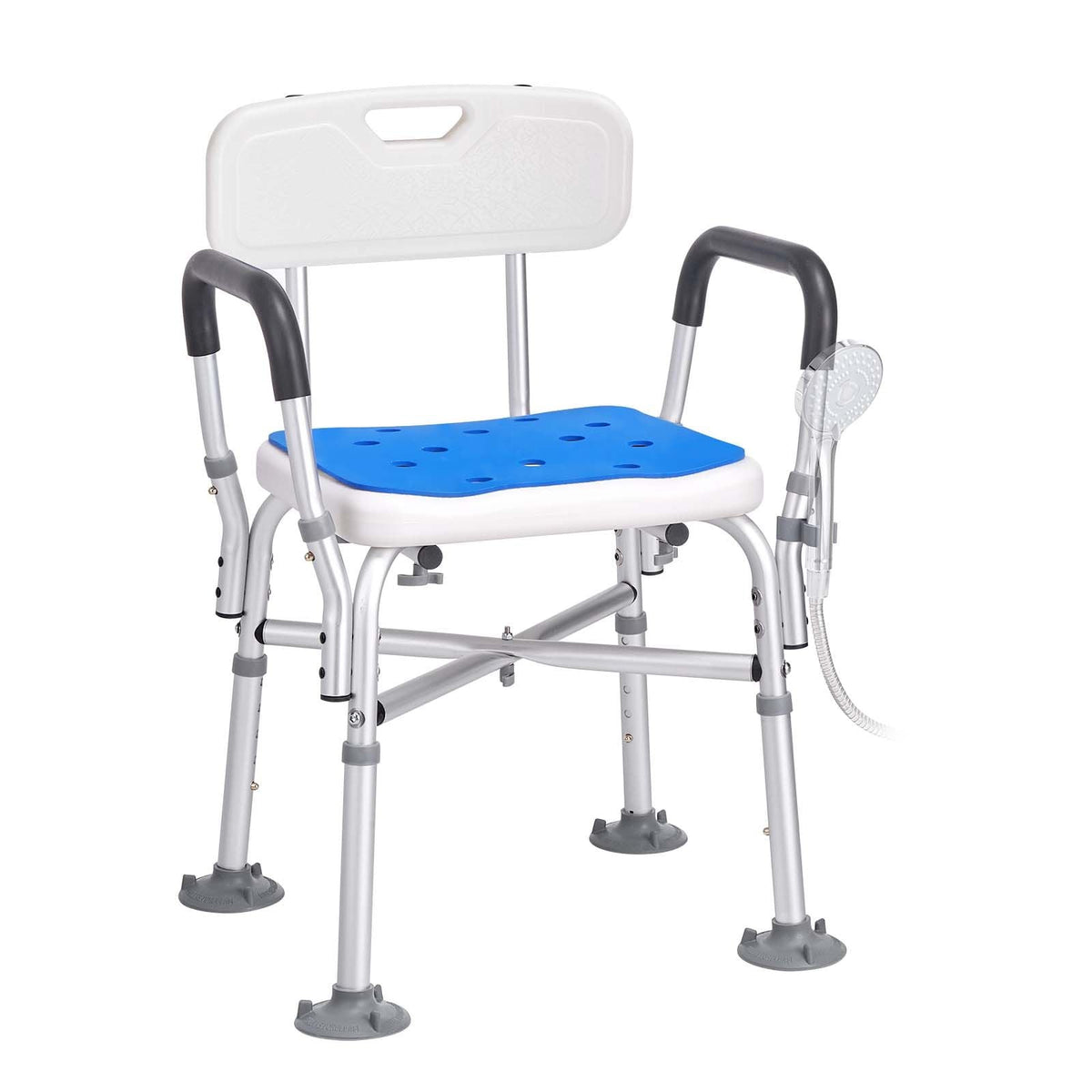 Shower Chair Seat with Padded Arms and Back, Shower Stool with Reinforced CrossBar, Adjustable Height Bench Bath Chair for Elderly Disabled, Shower Chair for Inside Shower Bathtub, 400 lbs