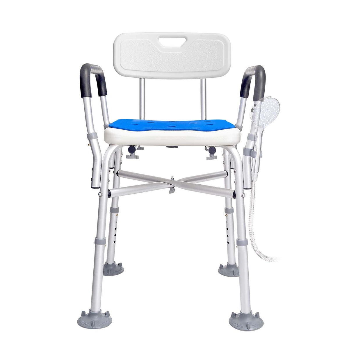 Shower Chair Seat with Padded Arms and Back, Shower Stool with Reinforced CrossBar, Adjustable Height Bench Bath Chair for Elderly Disabled, Shower Chair for Inside Shower Bathtub, 400 lbs