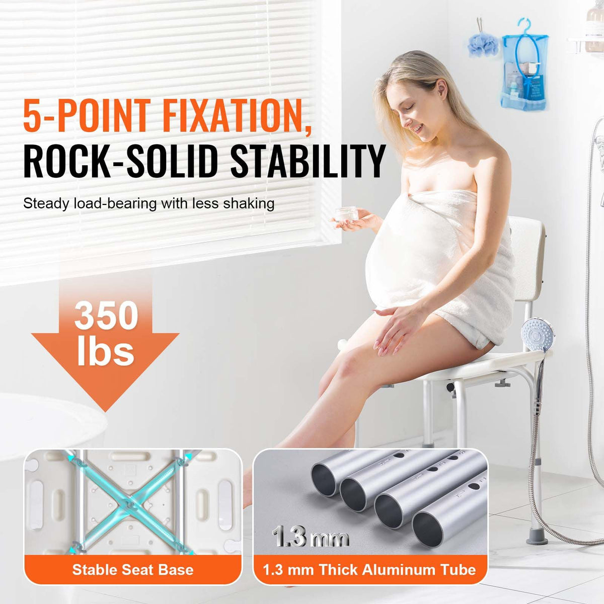 Shower Chair, Shower Seat with Back, Adjustable Height Shower Stool, Shower Chair for Inside Shower Bathtub, Non-slip Bathroom Bench Bath Chair for Elderly Disabled Handicap, 350 lbs Capacity