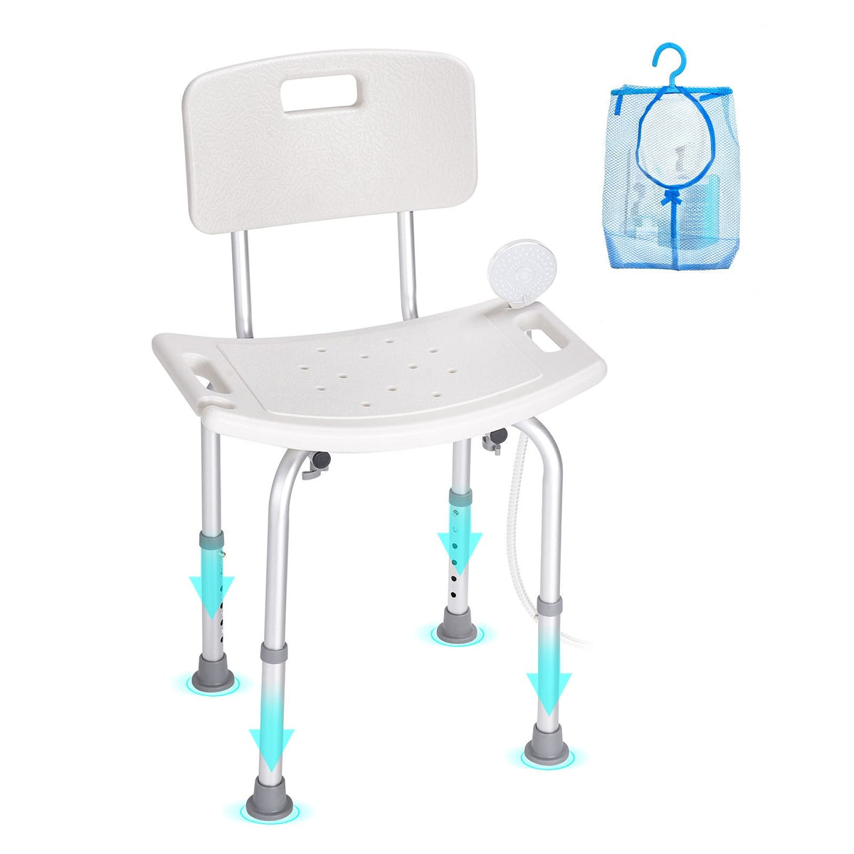 Shower Chair, Shower Seat with Back, Adjustable Height Shower Stool, Shower Chair for Inside Shower Bathtub, Non-slip Bathroom Bench Bath Chair for Elderly Disabled Handicap, 350 lbs Capacity