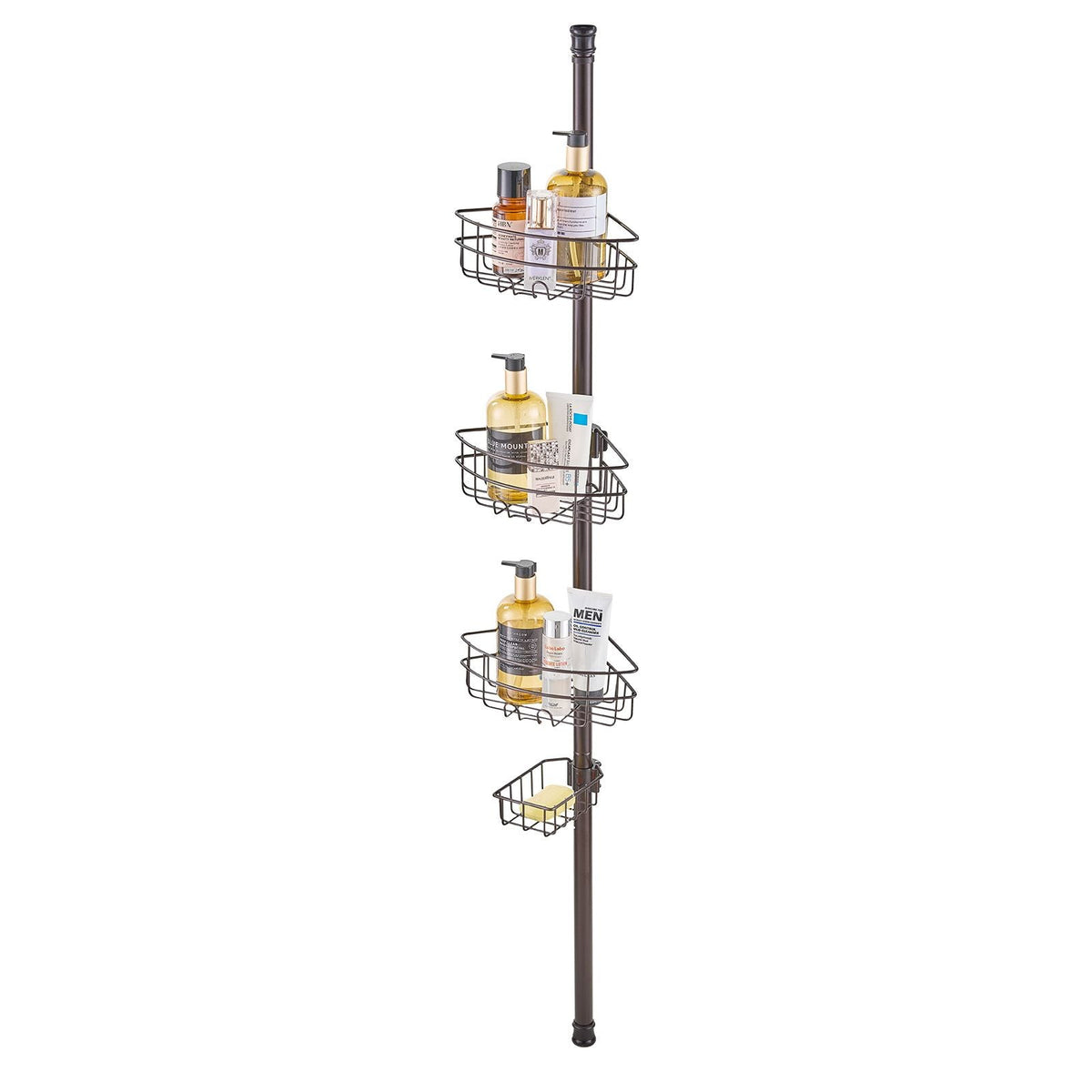 Shower Corner Caddy Tension Pole, 39" to 125" High, Multi-Functional Shower Tension Pole with Strong Load-Bearing Tray, Rust-Proof Easy-to-Install Tension Pole, Fit for Bathroom & Washroom