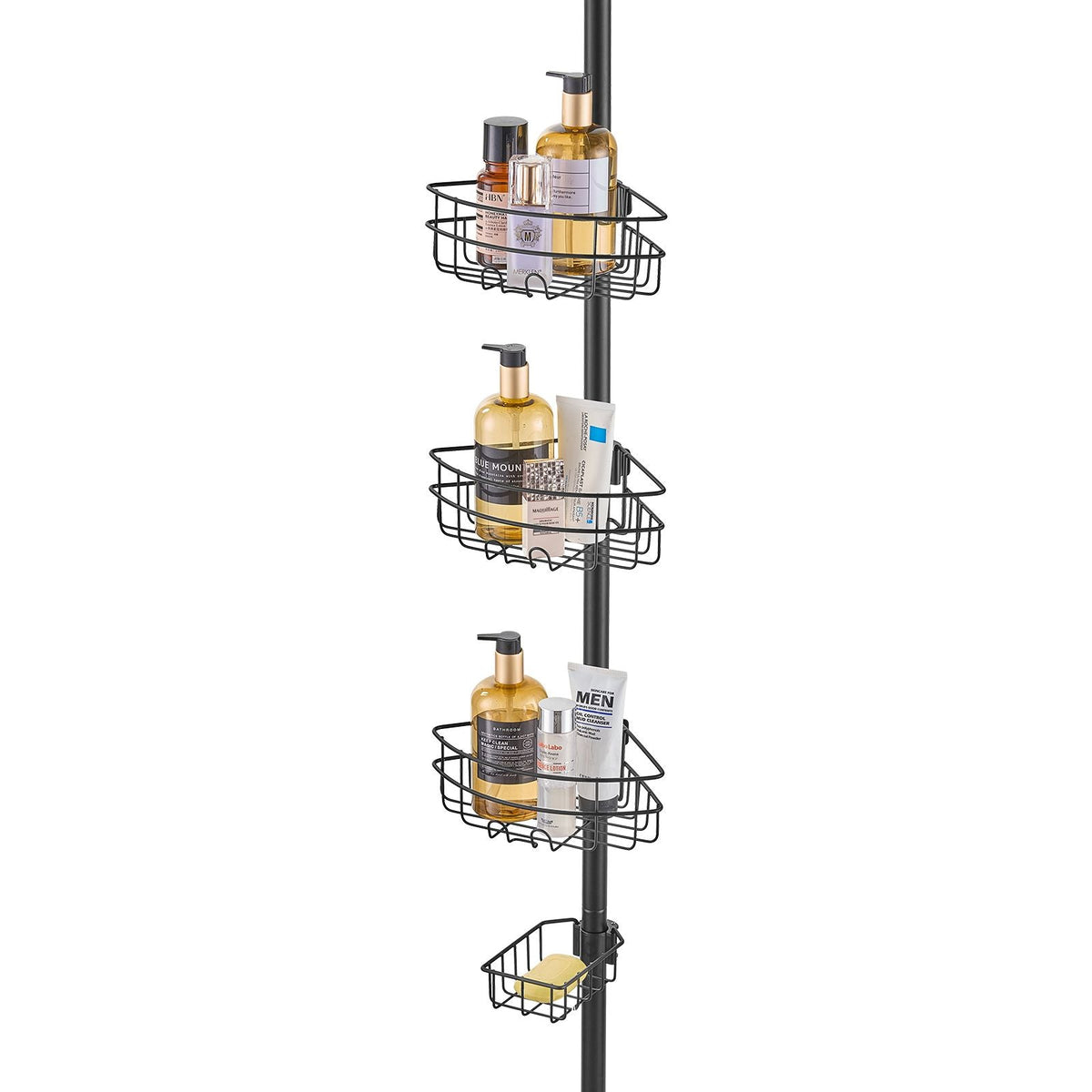 Shower Corner Caddy Tension Pole, 39" to 125" High, Multi-Functional Shower Tension Pole with Strong Load-Bearing Tray, Rust-Proof Easy-to-Install Tension Pole, Fit for Bathroom & Washroom