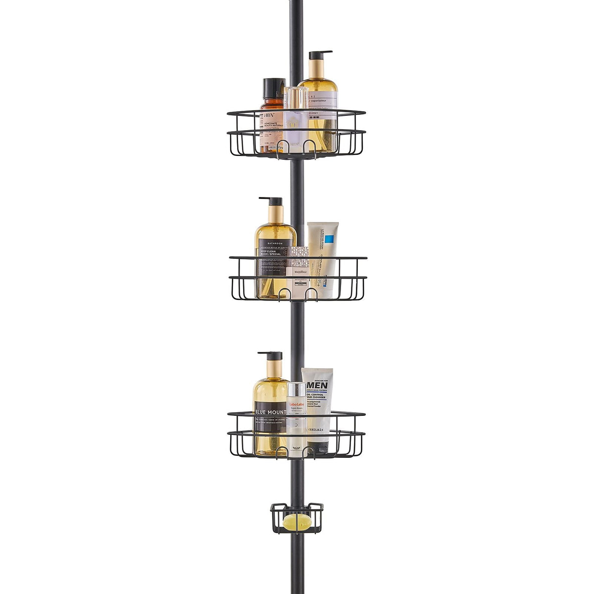 Shower Corner Caddy Tension Pole, 39" to 125" High, Multi-Functional Shower Tension Pole with Strong Load-Bearing Tray, Rust-Proof Easy-to-Install Tension Pole, Fit for Bathroom & Washroom