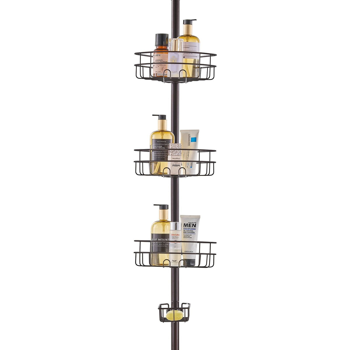 Shower Corner Caddy Tension Pole, 39" to 125" High, Multi-Functional Shower Tension Pole with Strong Load-Bearing Tray, Rust-Proof Easy-to-Install Tension Pole, Fit for Bathroom & Washroom