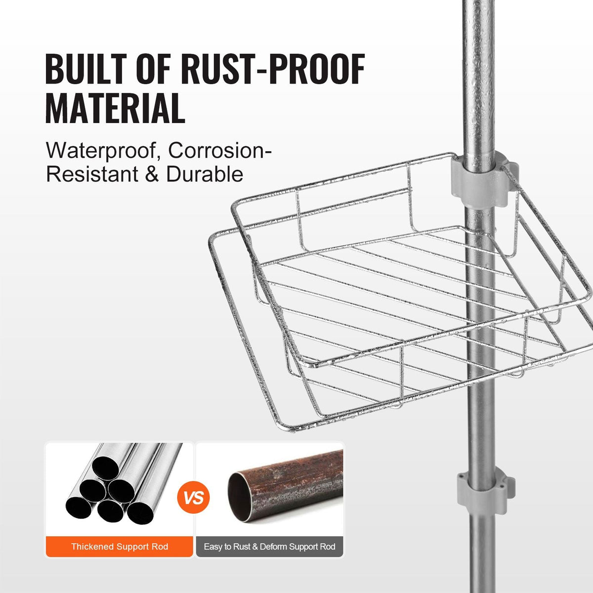 Shower Corner Caddy Tension Pole, 42" to 114" High, Multi-Functional Shower Tension Pole with Strong Load-Bearing Tray, Rust-Proof Easy-to-Install Tension Pole, Fit for Bathroom & Washroom
