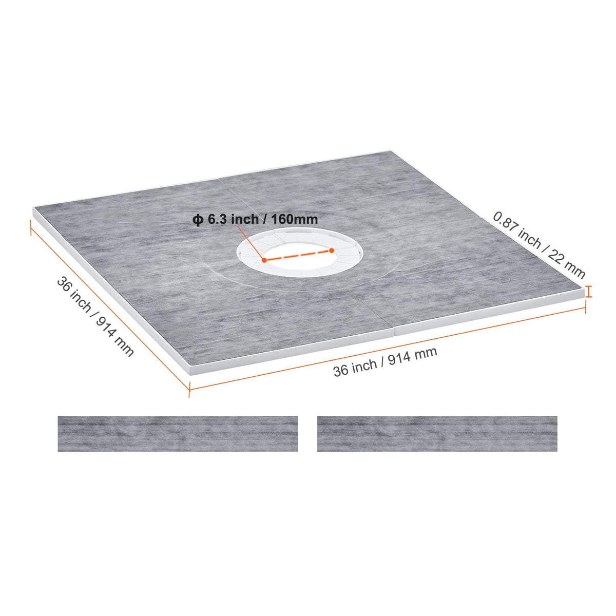 Shower Curb Kit, 36"x36" Shower Pan Kit with 6.3" Central Drain, Lightweight EPS Shower Installation Kits with 2 Waterproof Cloths, Shower Pan Slope Sticks Fit for Bathroom