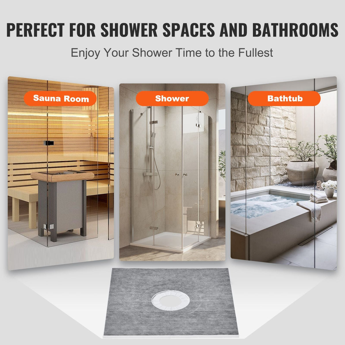 Shower Curb Kit, 36"x36" Shower Pan Kit with 6.3" Central Drain, Lightweight EPS Shower Installation Kits with 2 Waterproof Cloths, Shower Pan Slope Sticks Fit for Bathroom