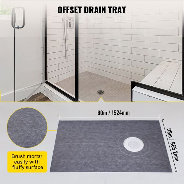 Shower Curb Kit, 38"x60" Watertight Shower Curb Overlay with 4\" ABS Offset Bonding Flange, 4\" Stainless Steel Grate, 2 Cuttable Shower Curb and Trowel, Shower Pan Slope Sticks Fit for Bathro