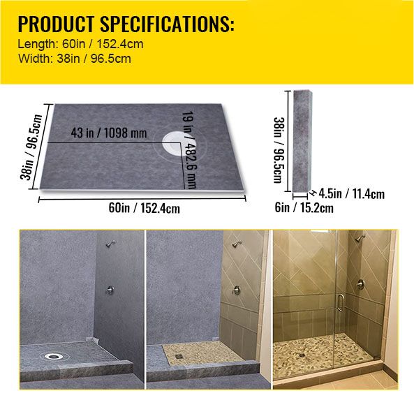 Shower Curb Kit, 38"x60" Watertight Shower Curb Overlay with 4\" ABS Offset Bonding Flange, 4\" Stainless Steel Grate, 2 Cuttable Shower Curb and Trowel, Shower Pan Slope Sticks Fit for Bathro