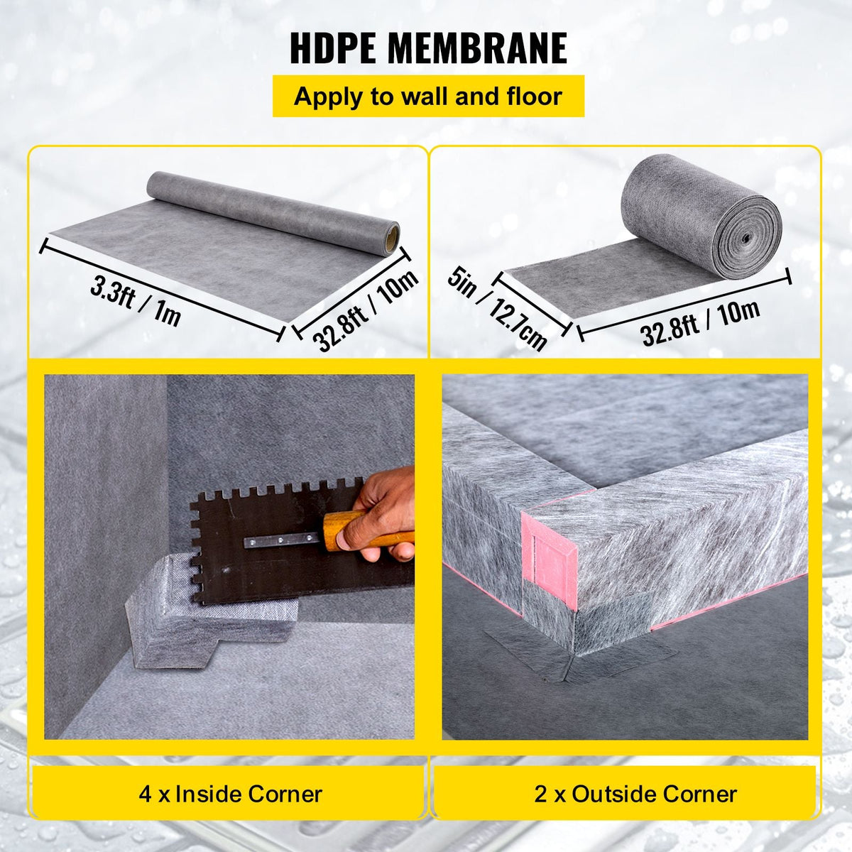 Shower Curb Kit, 48\"x48\" Watertight Shower Curb Overlay with 4\" ABS Central Bonding Flange, 4\" Stainless Steel Grate, 2 Cuttable Shower Curb and Trowel, Shower Pan Slope Sticks Fit for Bathr