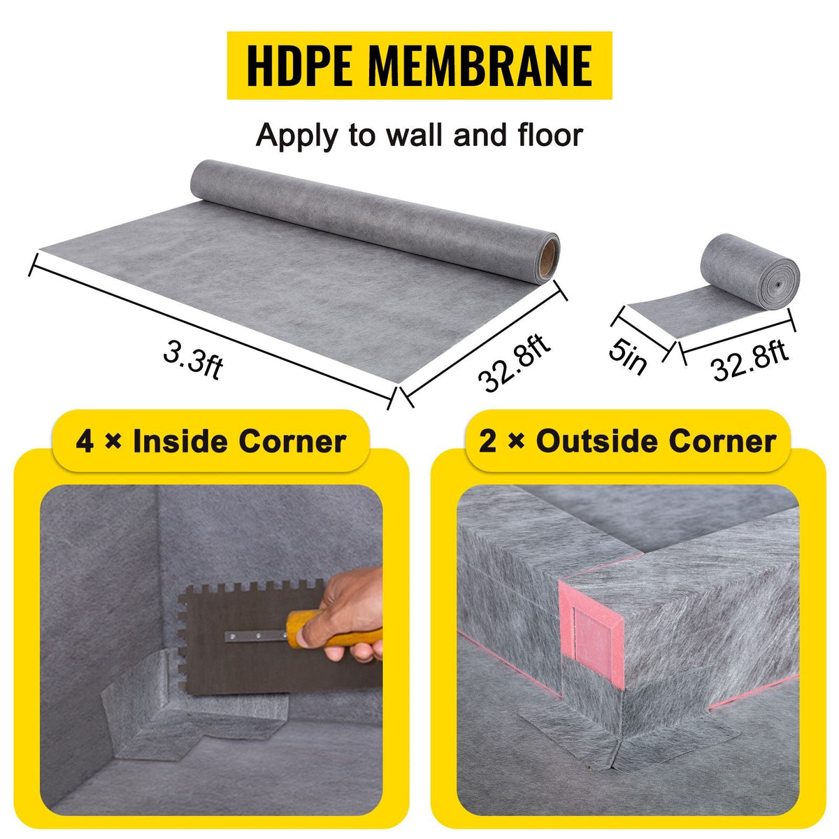 Shower Curb Kit, 48\"x48\" Watertight Shower Curb Overlay with 4\" PVC Central Bonding Flange, 4\" Stainless Steel Grate, 2 Cuttable Shower Curb and Trowel, Shower Pan Slope Sticks Fit for Bathr