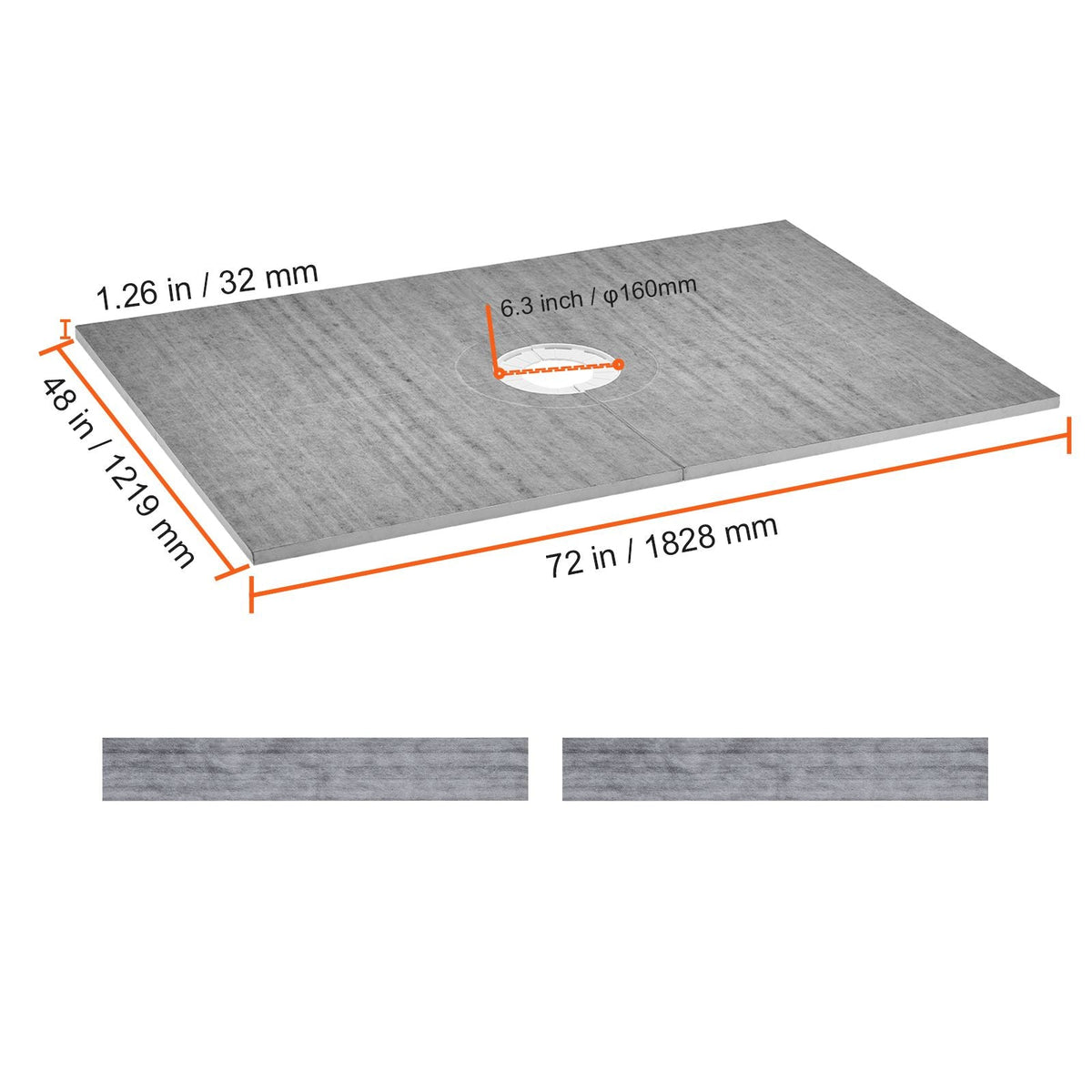 Shower Curb Kit, 48"x72" Shower Pan Kit with 6.3" Central Drain, Lightweight EPS Shower Installation Kits with 2 Waterproof Cloths, Shower Pan Slope Sticks Fit for Bathroom