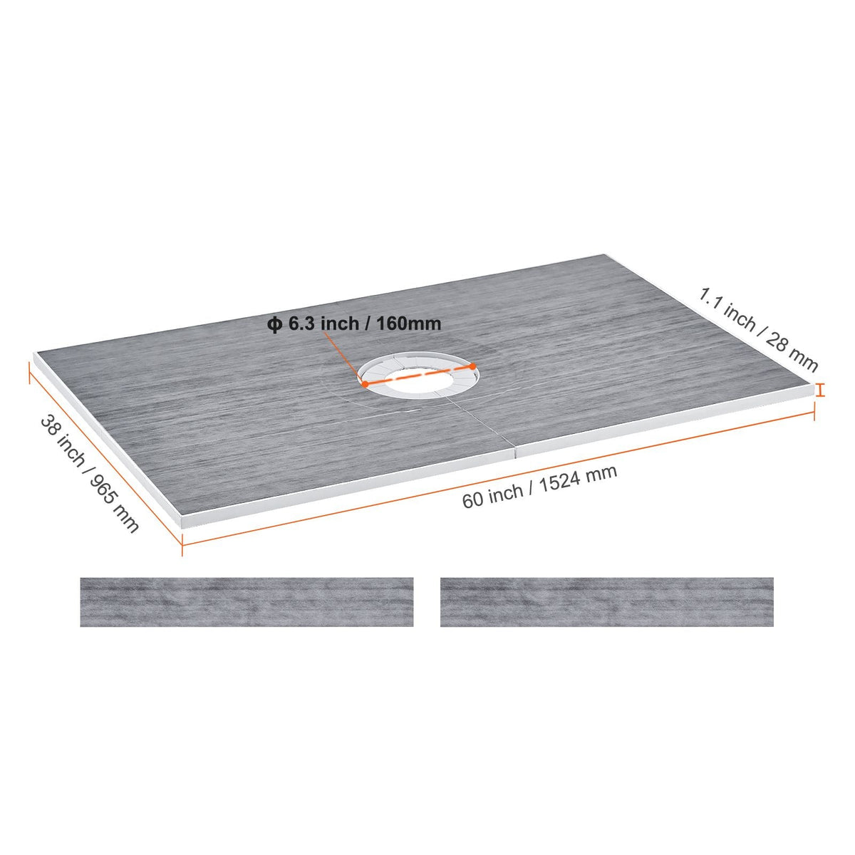 Shower Curb Kit, 60"x38" Shower Pan Kit with 6.3" Central Drain, Lightweight EPS Shower Installation Kits with 2 Waterproof Cloths, Shower Pan Slope Sticks Fit for Bathroom