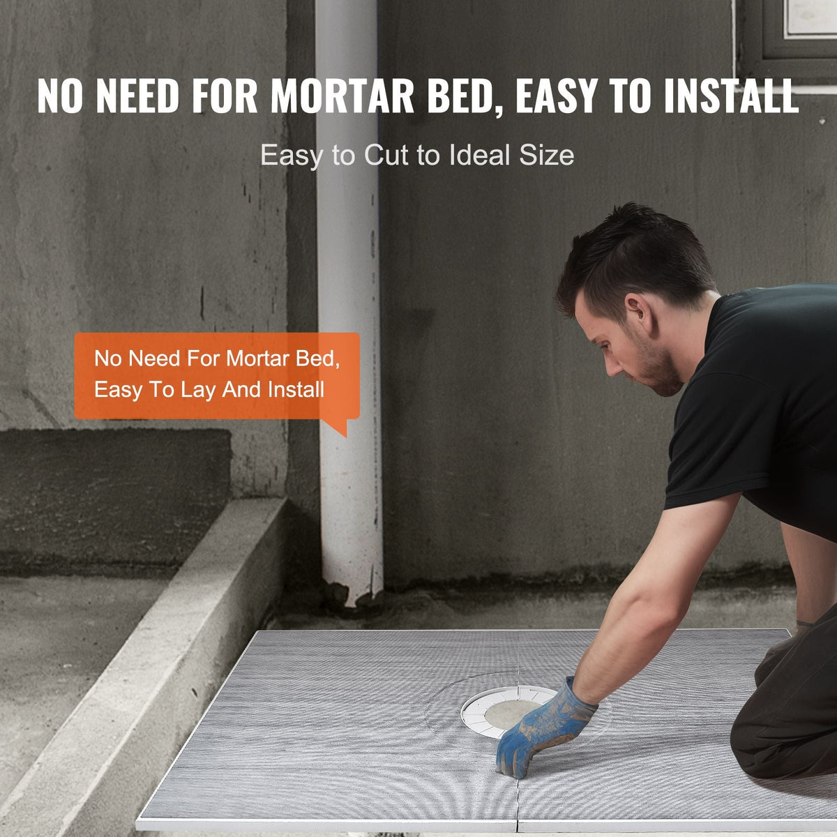 Shower Curb Kit, 60"x38" Shower Pan Kit with 6.3" Central Drain, Lightweight EPS Shower Installation Kits with 2 Waterproof Cloths, Shower Pan Slope Sticks Fit for Bathroom
