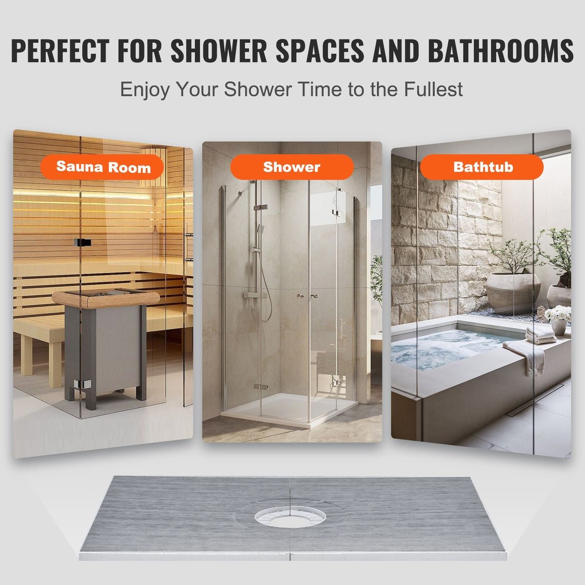 Shower Curb Kit, 60"x38" Shower Pan Kit with 6.3" Central Drain, Lightweight EPS Shower Installation Kits with 2 Waterproof Cloths, Shower Pan Slope Sticks Fit for Bathroom
