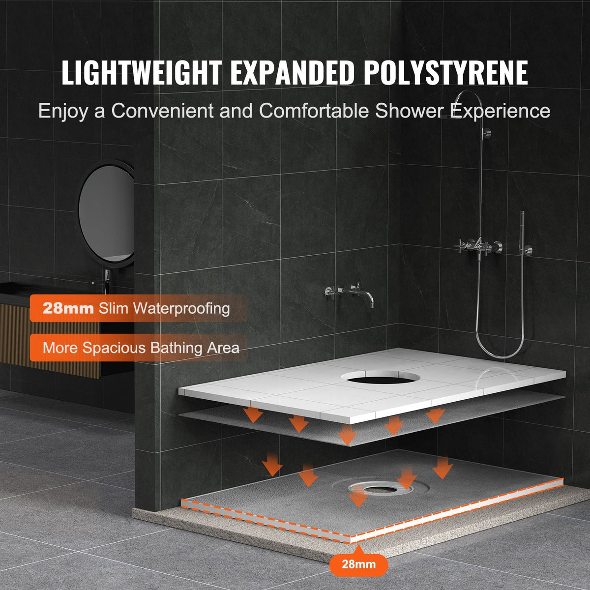 Shower Curb Kit, 60"x38" Shower Pan Kit with 6.3" Central Drain, Lightweight EPS Shower Installation Kits with 2 Waterproof Cloths, Shower Pan Slope Sticks Fit for Bathroom