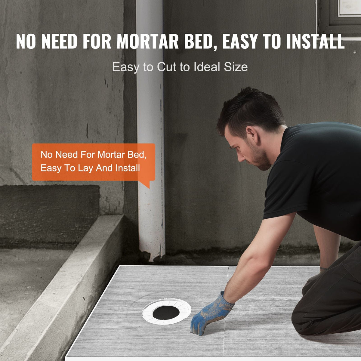 Shower Curb Kit, 60"x38" Shower Pan Kit with 6.3" Offset Drain, Lightweight EPS Shower Installation Kits with 2 Waterproof Cloths, Shower Pan Slope Sticks Fit for Bathroom