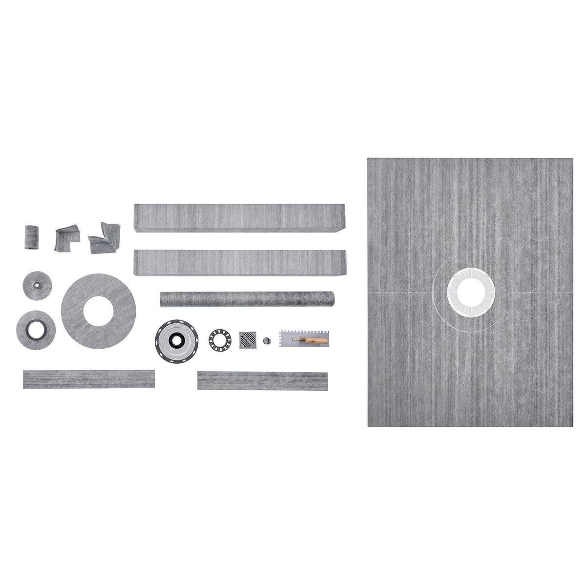 Shower Curb Kit, 60"x48" Shower Pan Kit with 2" PVC Central Flange, Waterproof Membrane, Stainless Steel Grate and Joint Sealant, Shower Pan Slope Sticks Fit for Bathroom