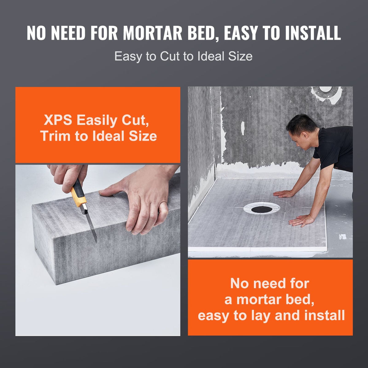 Shower Curb Kit, 60"x48" Shower Pan Kit with 2" PVC Central Flange, Waterproof Membrane, Stainless Steel Grate and Joint Sealant, Shower Pan Slope Sticks Fit for Bathroom