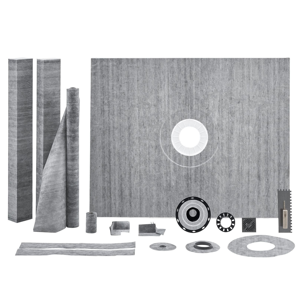 Shower Curb Kit, 60"x48" Shower Pan Kit with 2" PVC Central Flange, Waterproof Membrane, Stainless Steel Grate and Joint Sealant, Shower Pan Slope Sticks Fit for Bathroom